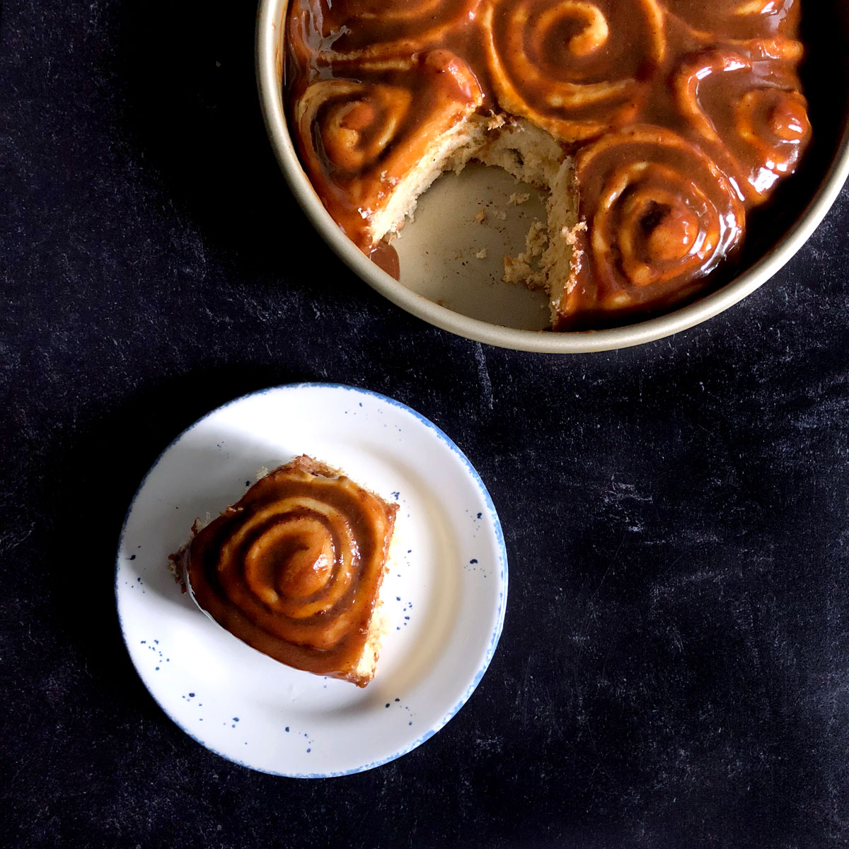 Challah Cinnamon Rolls with Date & Tahini Frosting Fikabröd